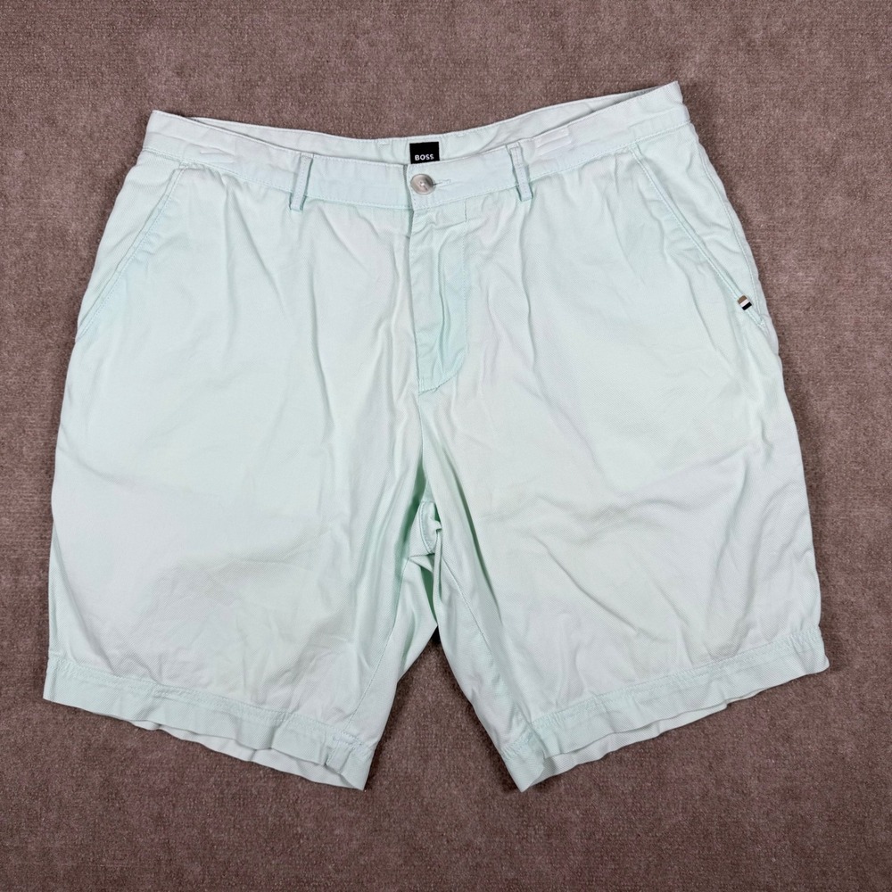 HUGO BOSS Slice Shorts Men 34 Mint Green Slim Fit Stretch Chino Preppy 9" Inseam